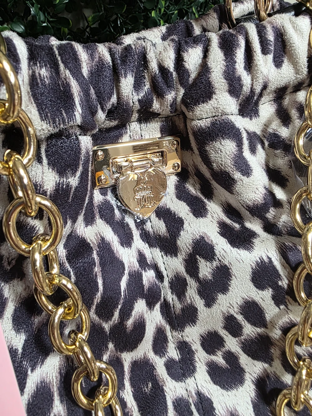 Juicy Couture Leopard Print Shoulder Bag in Black & Cream